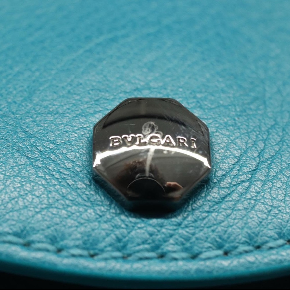 BVLGARI top handle Shoulder Bag Leather Turquoise Blue - Picture 8 of 14